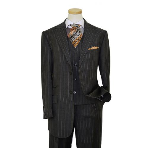 Luciano Carreli Collection Charcoal Grey / Rust /  White Pinstripes Design Super 150'S Suit 6291-1029